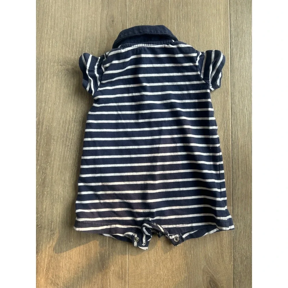 Child of Mine Blue Striped Romper Baby Boy 0-3M Cool Dude Polo Outfit
